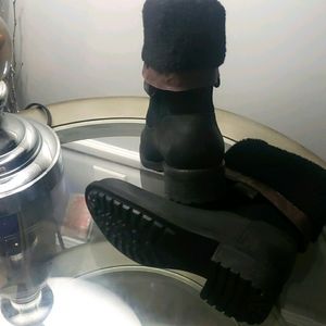 Leather and suede waterproof heeled boots sz7